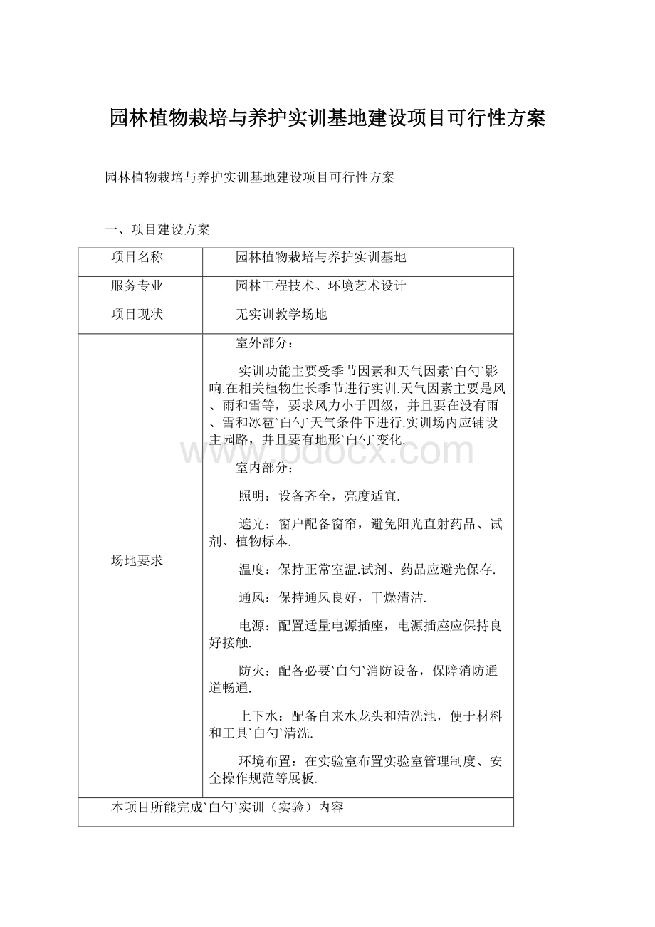 园林植物栽培与养护实训基地建设项目可行性方案Word格式.docx