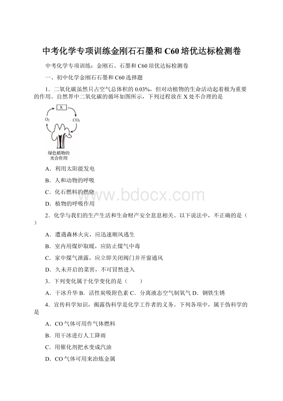 中考化学专项训练金刚石石墨和C60培优达标检测卷Word格式文档下载.docx_第1页