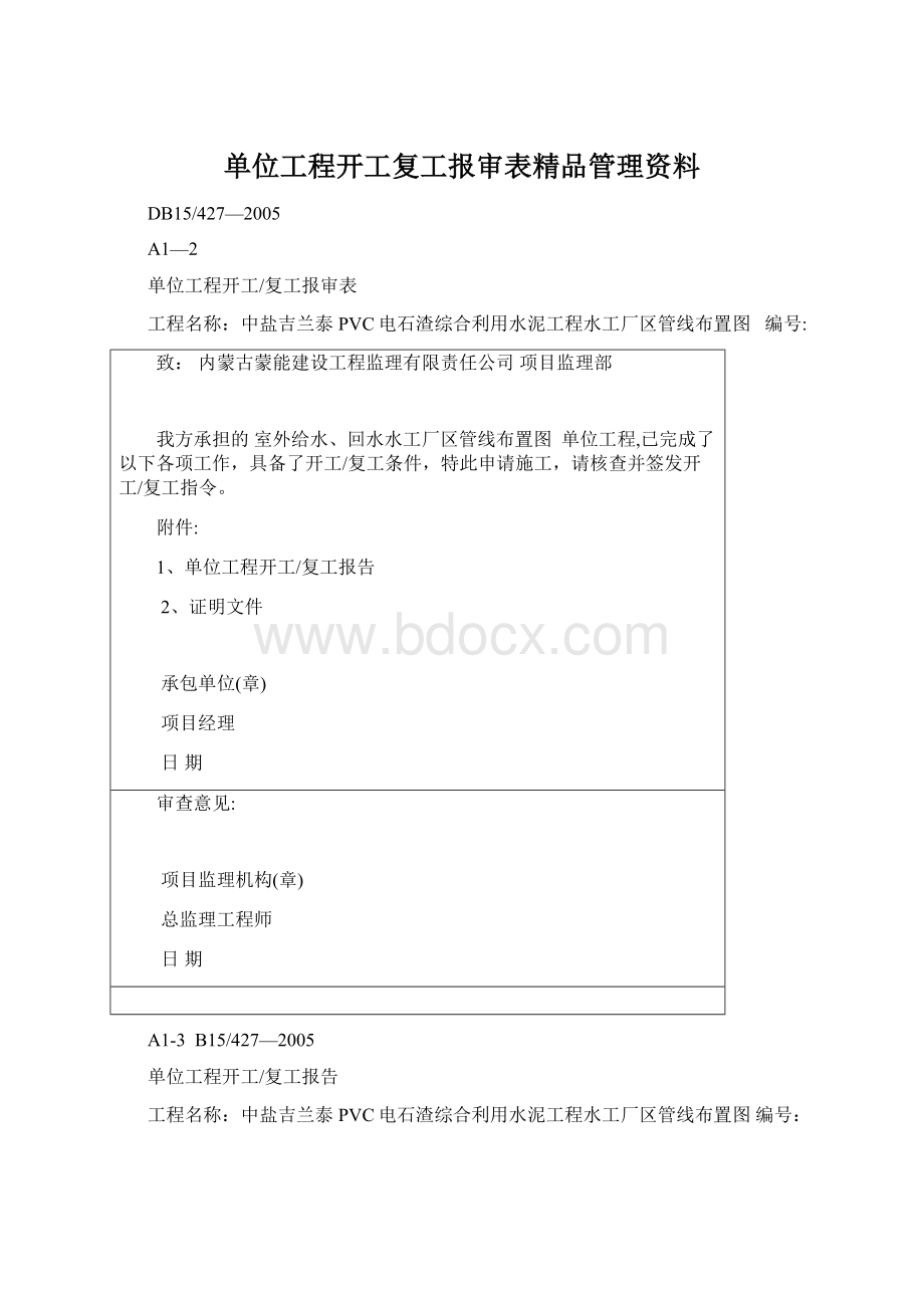 单位工程开工复工报审表精品管理资料.docx_第1页