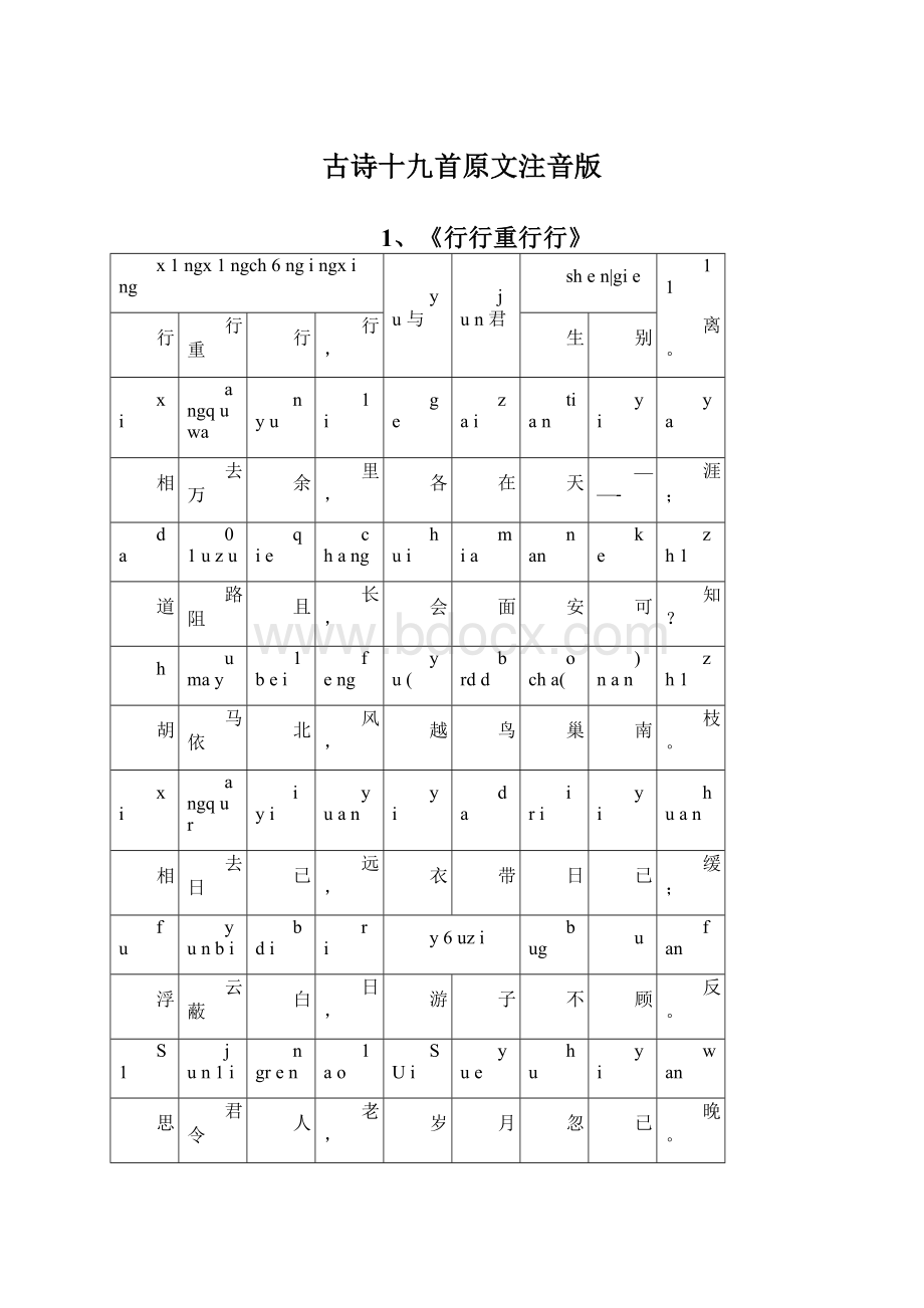 古诗十九首原文注音版文档格式.docx