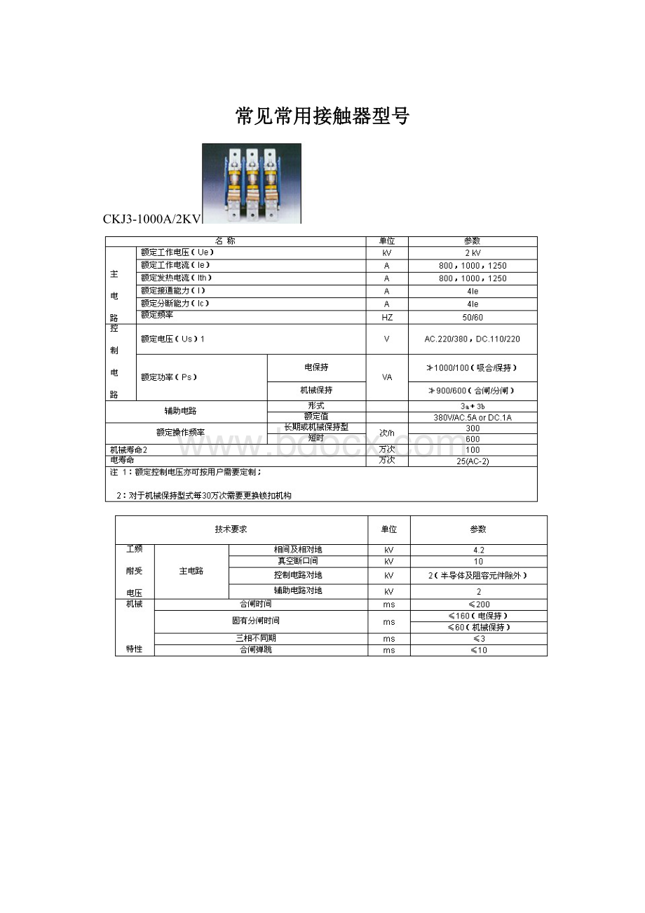 常见常用接触器型号Word格式文档下载.docx