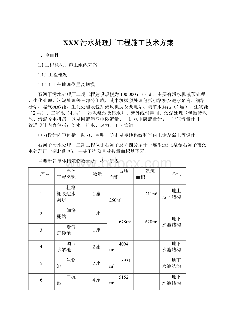 XXX污水处理厂工程施工技术方案.docx