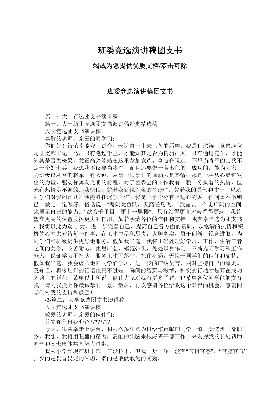 班委竞选演讲稿团支书Word文档格式.docx