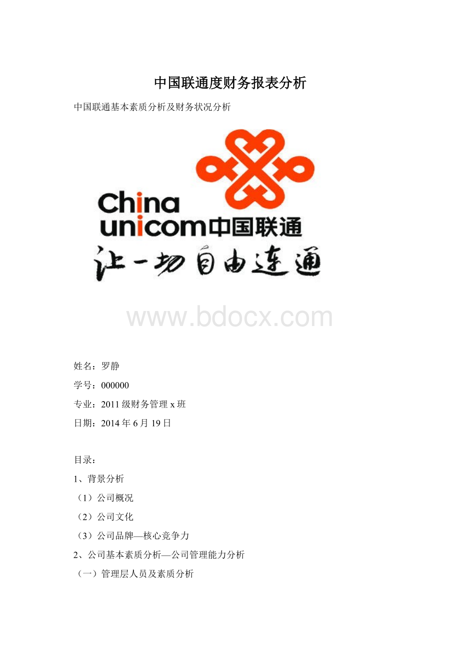 中国联通度财务报表分析.docx