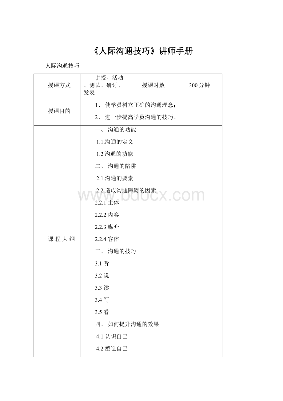 《人际沟通技巧》讲师手册文档格式.docx_第1页