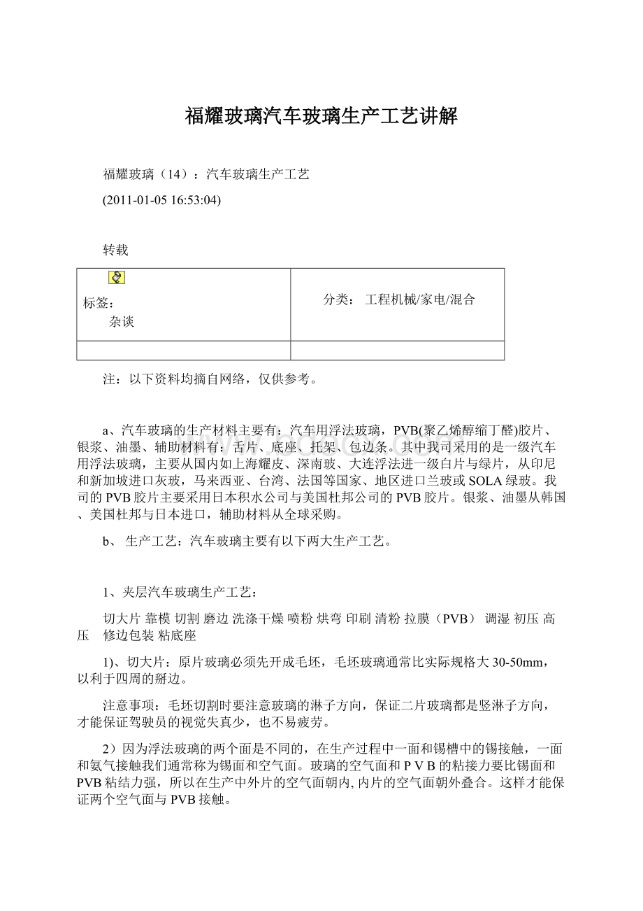 福耀玻璃汽车玻璃生产工艺讲解Word文件下载.docx_第1页