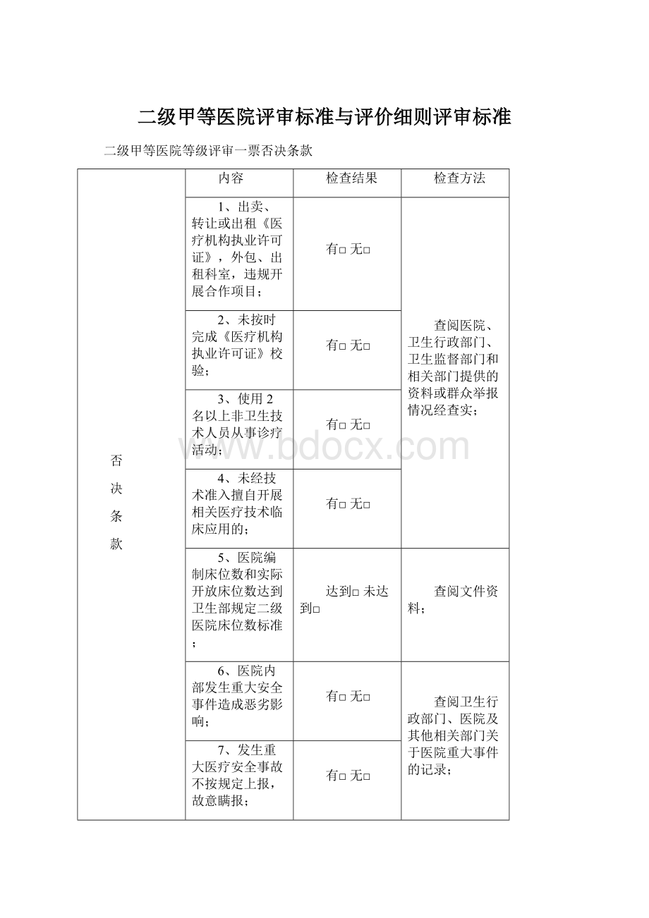 二级甲等医院评审标准与评价细则评审标准.docx_第1页