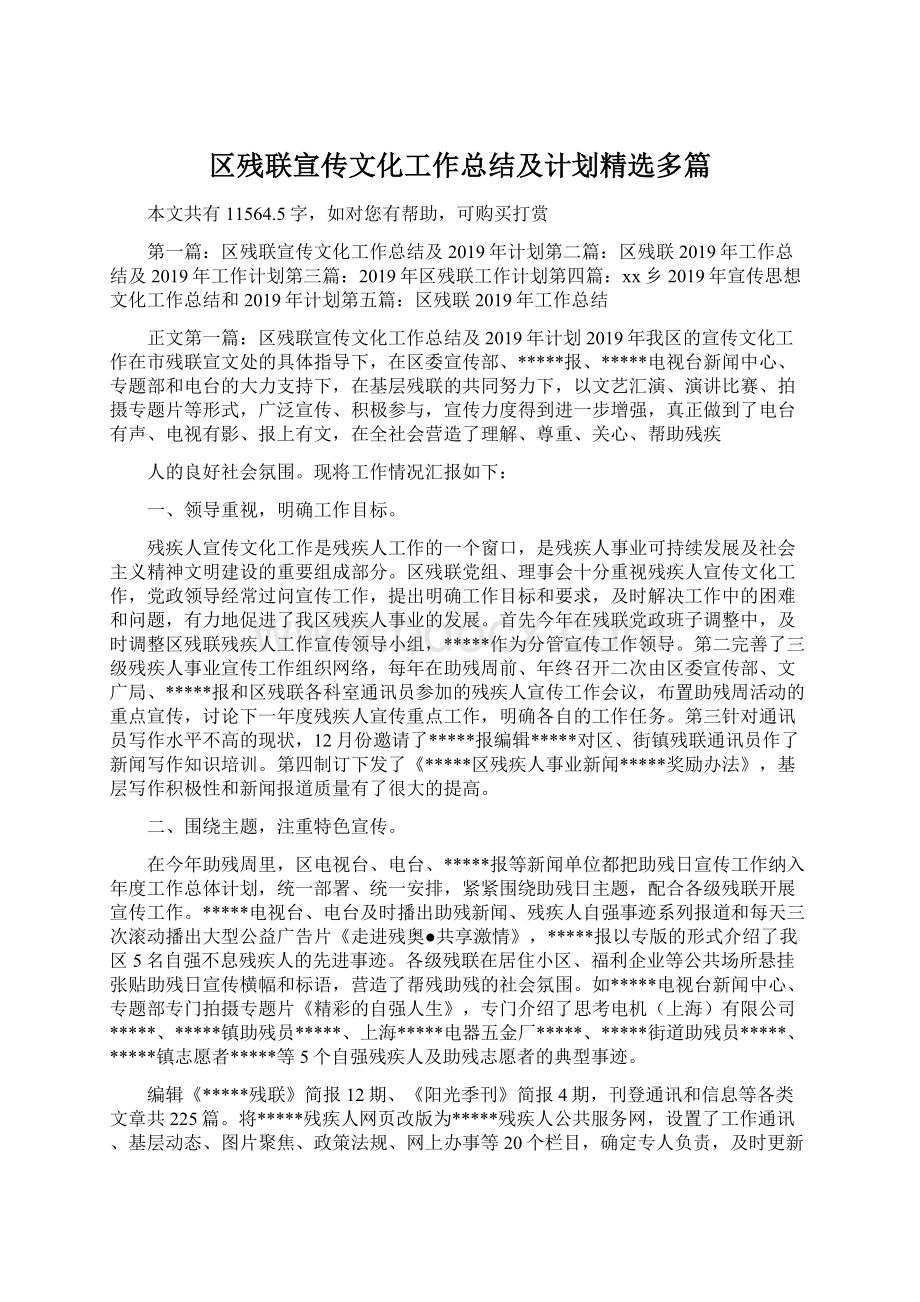 区残联宣传文化工作总结及计划精选多篇.docx