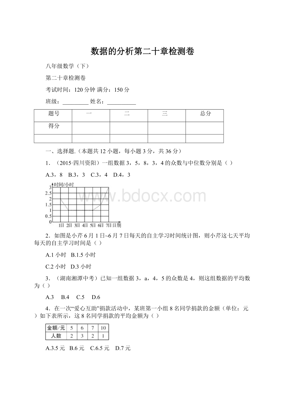 数据的分析第二十章检测卷Word文件下载.docx