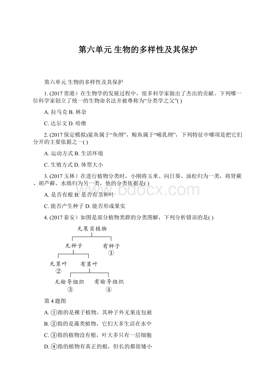 第六单元生物的多样性及其保护Word格式.docx_第1页