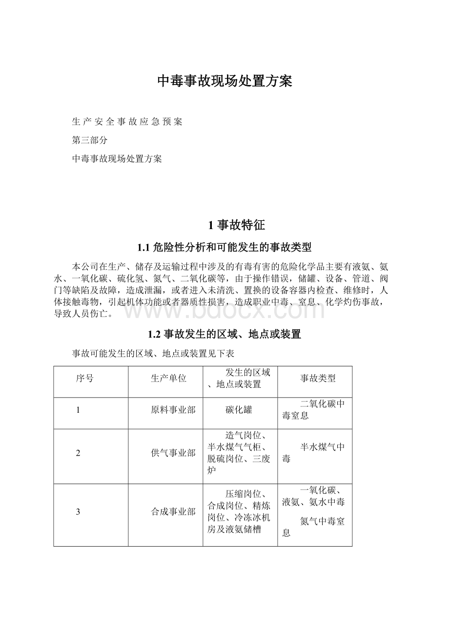 中毒事故现场处置方案Word文档格式.docx