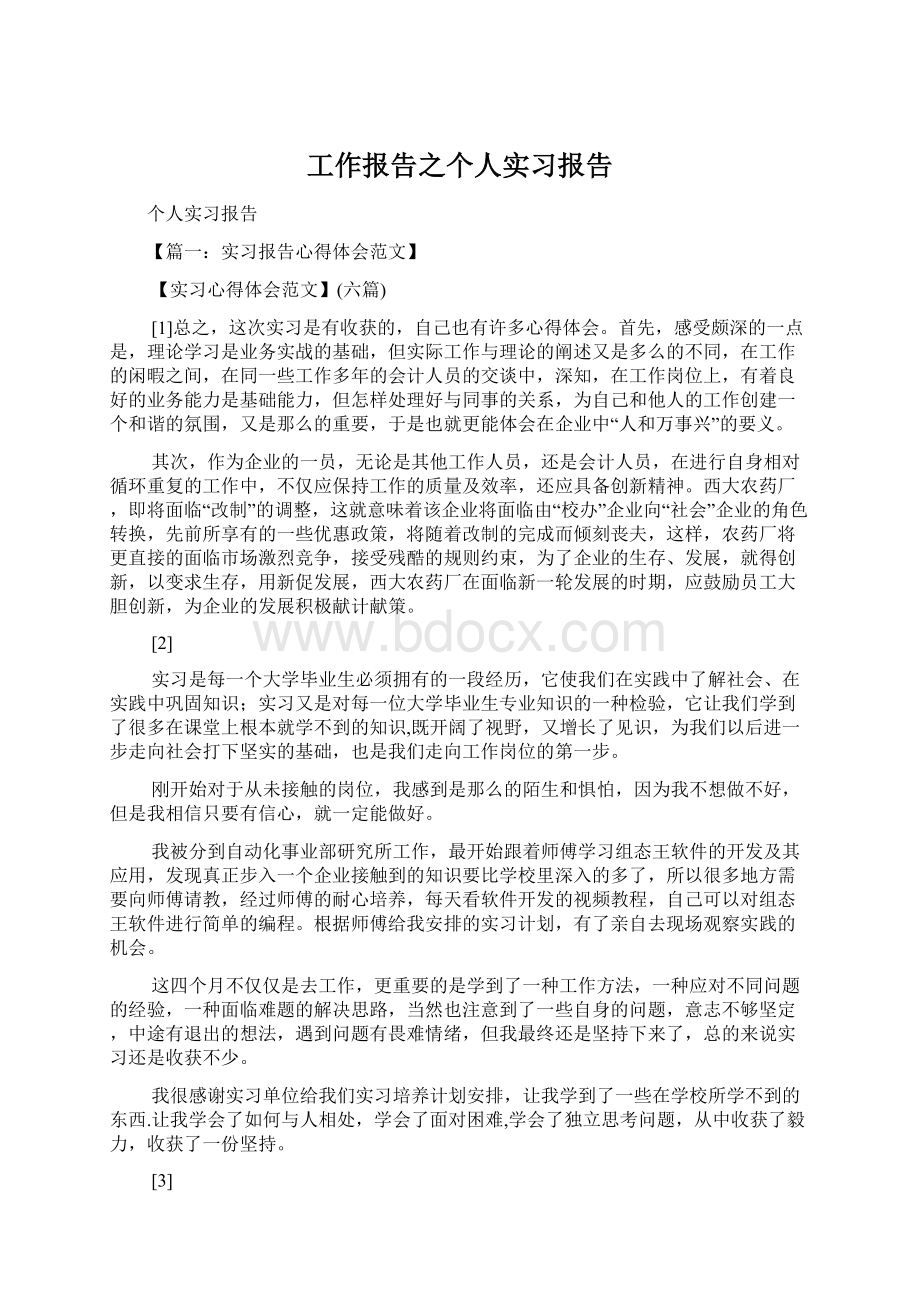 工作报告之个人实习报告Word文档格式.docx