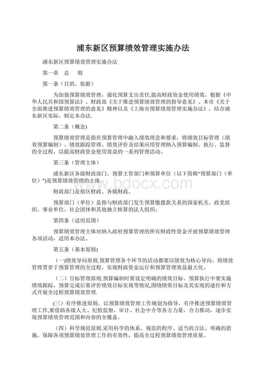 浦东新区预算绩效管理实施办法Word文档下载推荐.docx