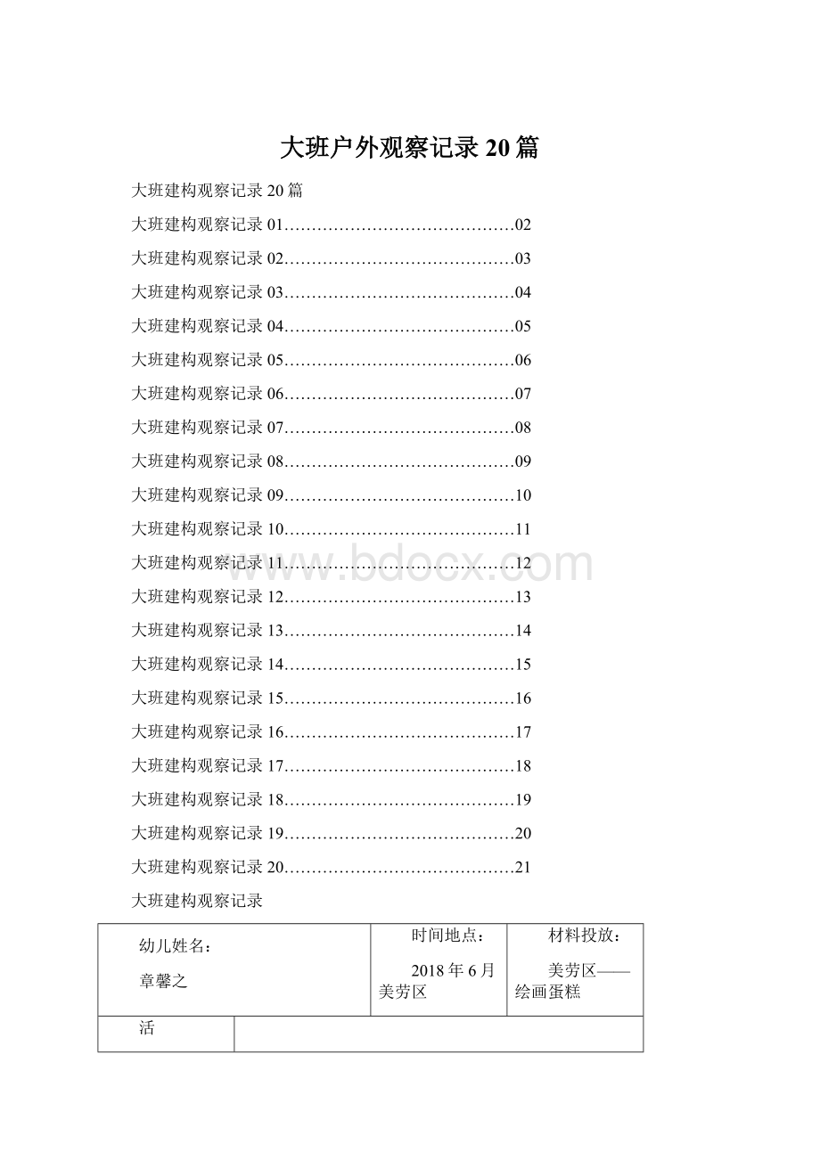 大班户外观察记录20篇.docx_第1页