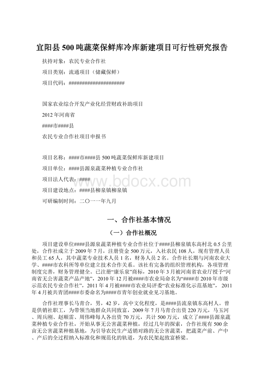 宜阳县500吨蔬菜保鲜库冷库新建项目可行性研究报告.docx