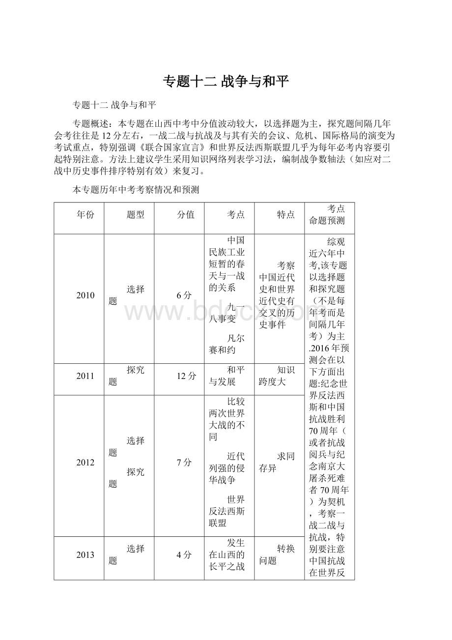 专题十二 战争与和平.docx_第1页