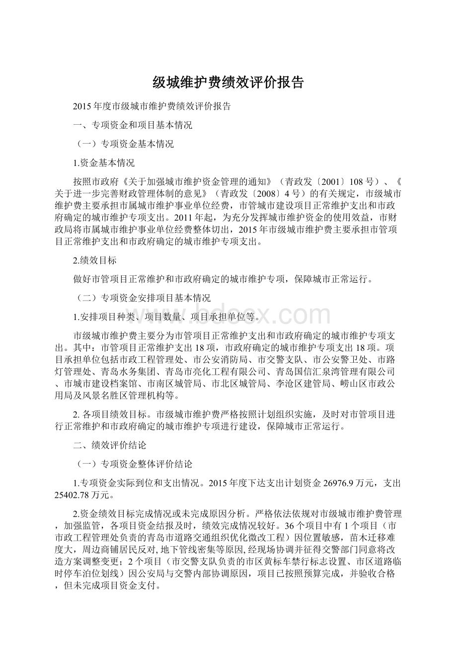 级城维护费绩效评价报告.docx_第1页