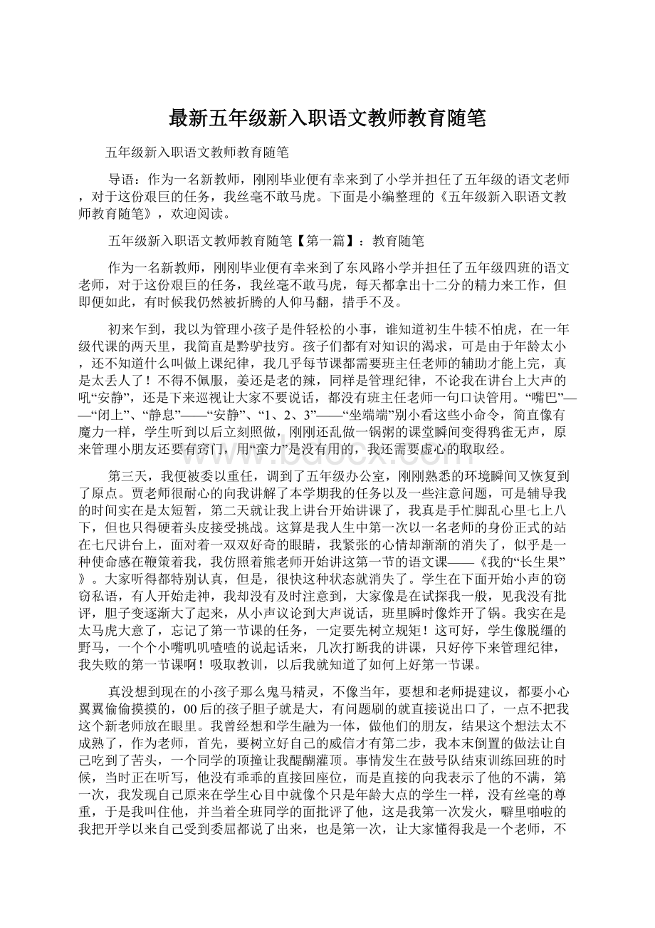 最新五年级新入职语文教师教育随笔.docx