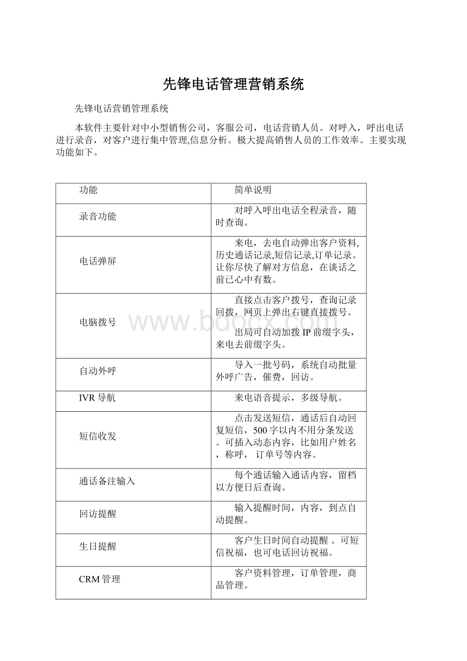 先锋电话管理营销系统文档格式.docx