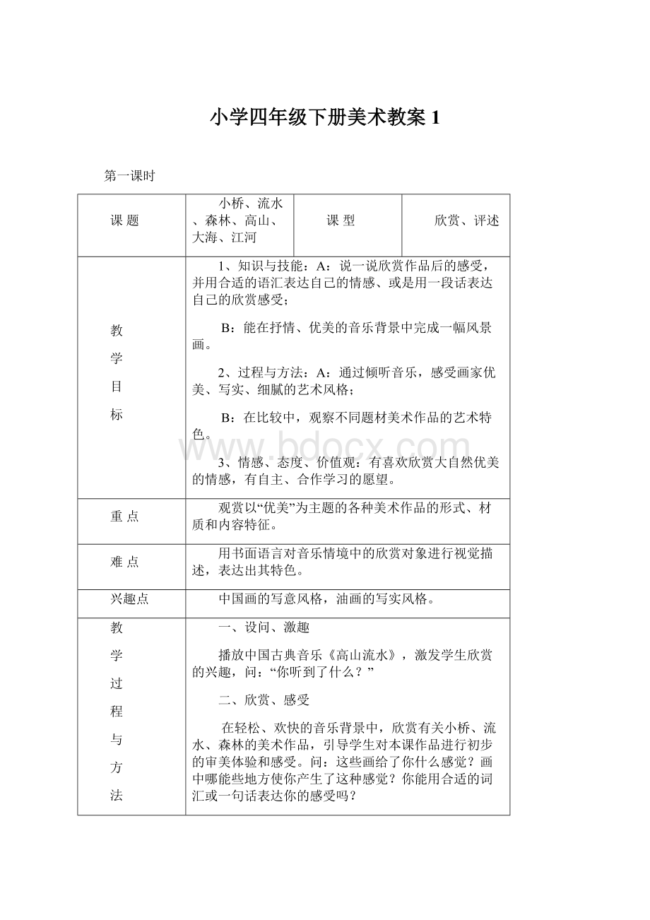 小学四年级下册美术教案1.docx