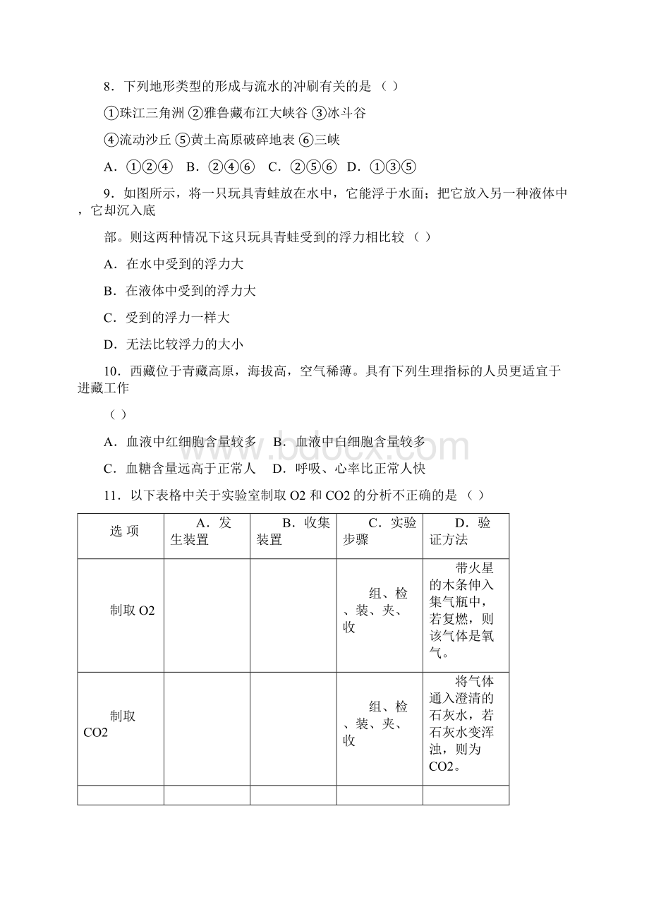 初中科学毕业生学业考试全真模拟试题1Word下载.docx_第2页