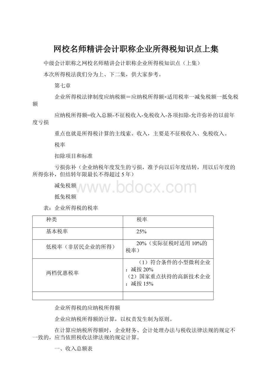 网校名师精讲会计职称企业所得税知识点上集Word下载.docx