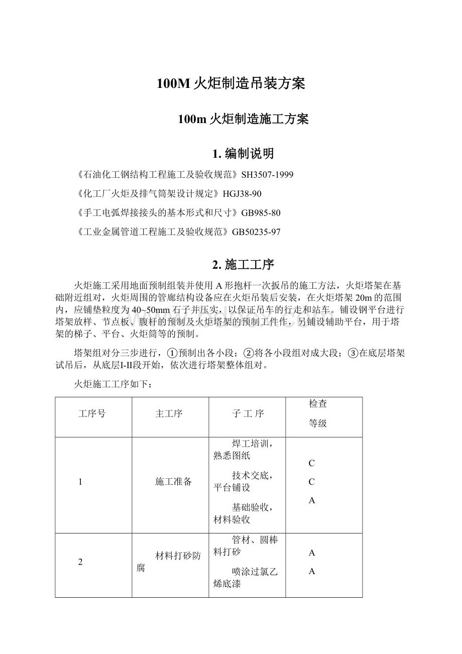 100M火炬制造吊装方案.docx_第1页