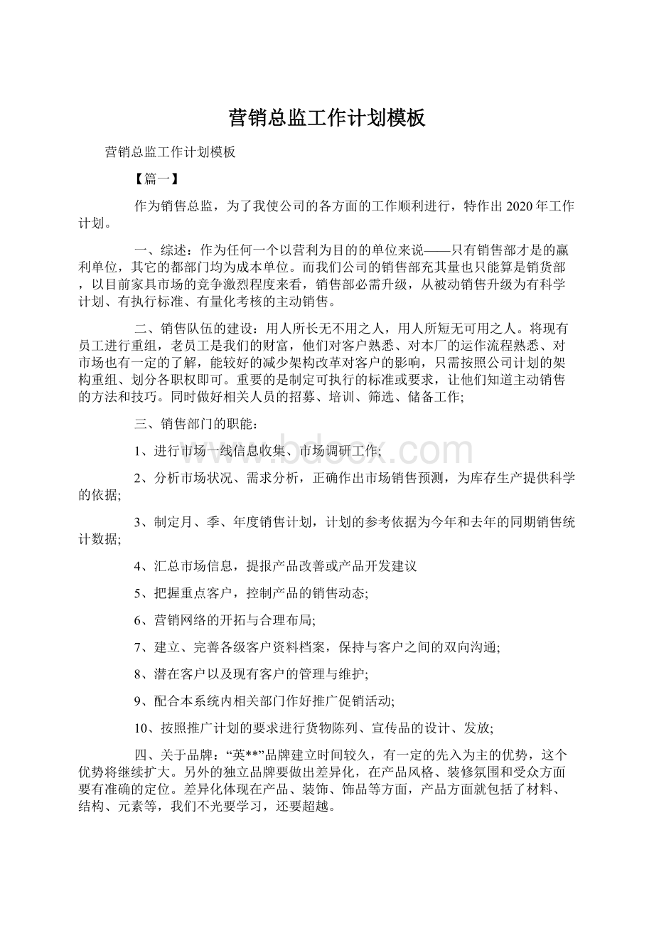 营销总监工作计划模板Word下载.docx_第1页