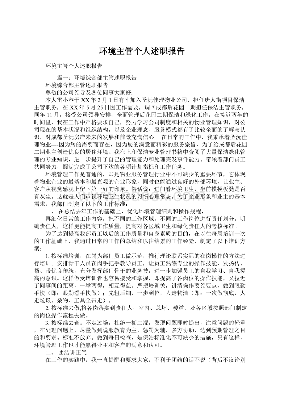 环境主管个人述职报告.docx_第1页