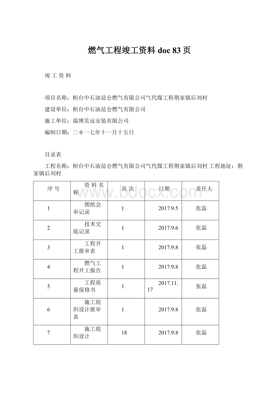 燃气工程竣工资料doc 83页.docx_第1页