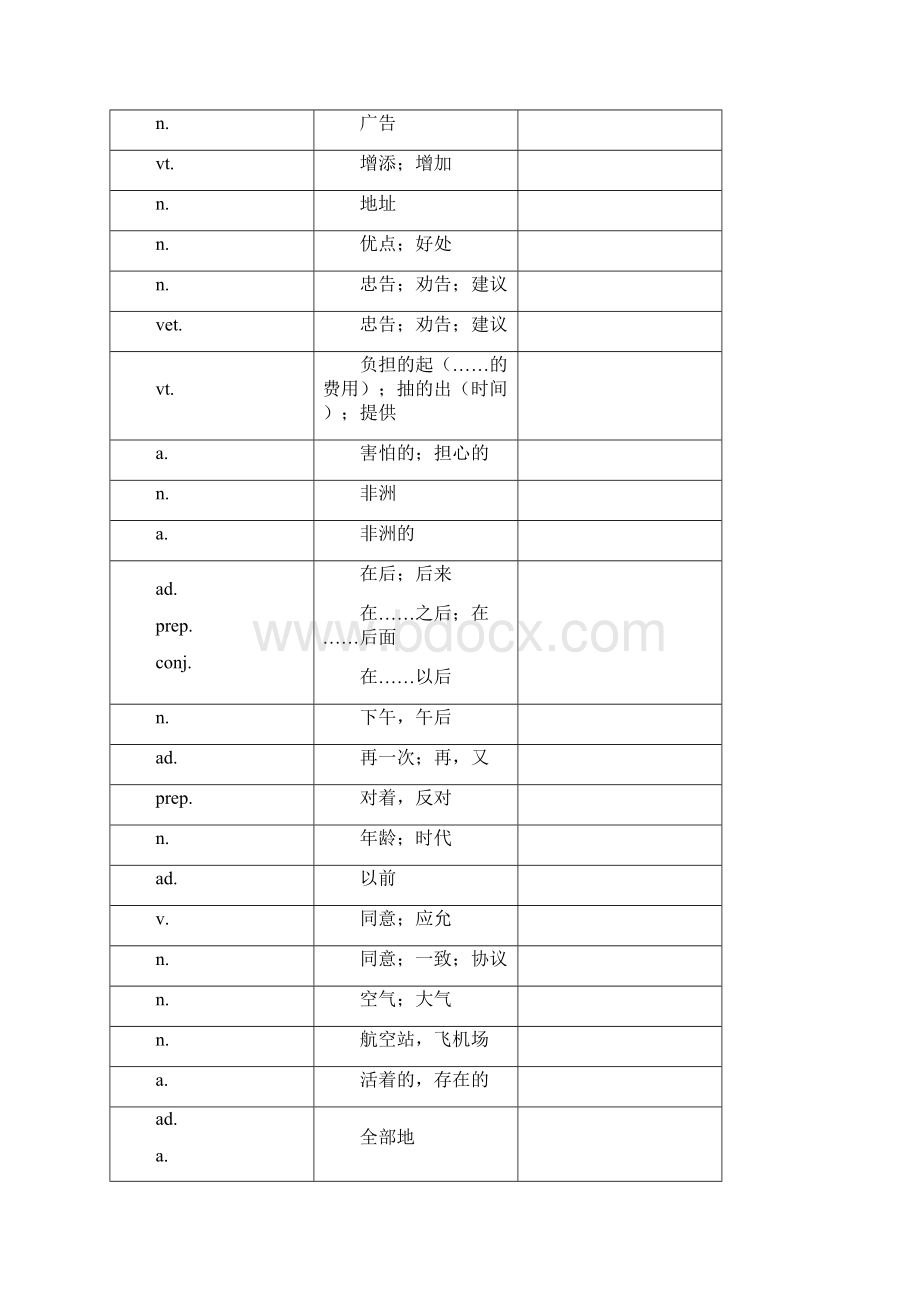 浙江省初中毕业生学业考试说明中考词汇背诵默打印稿无答案Word文档格式.docx_第2页