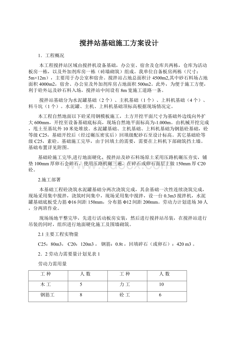 搅拌站基础施工方案设计Word文档下载推荐.docx