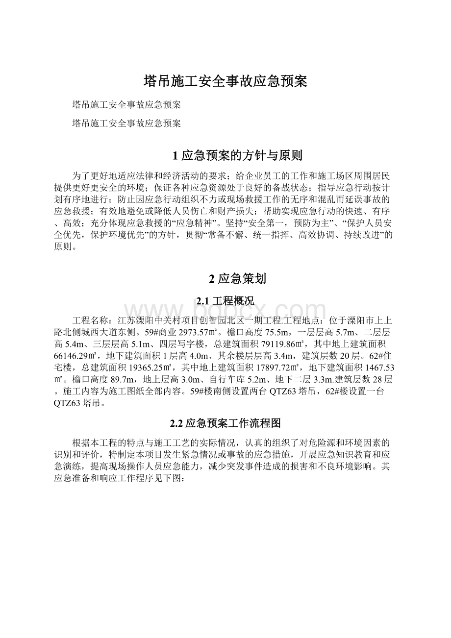 塔吊施工安全事故应急预案Word文档下载推荐.docx