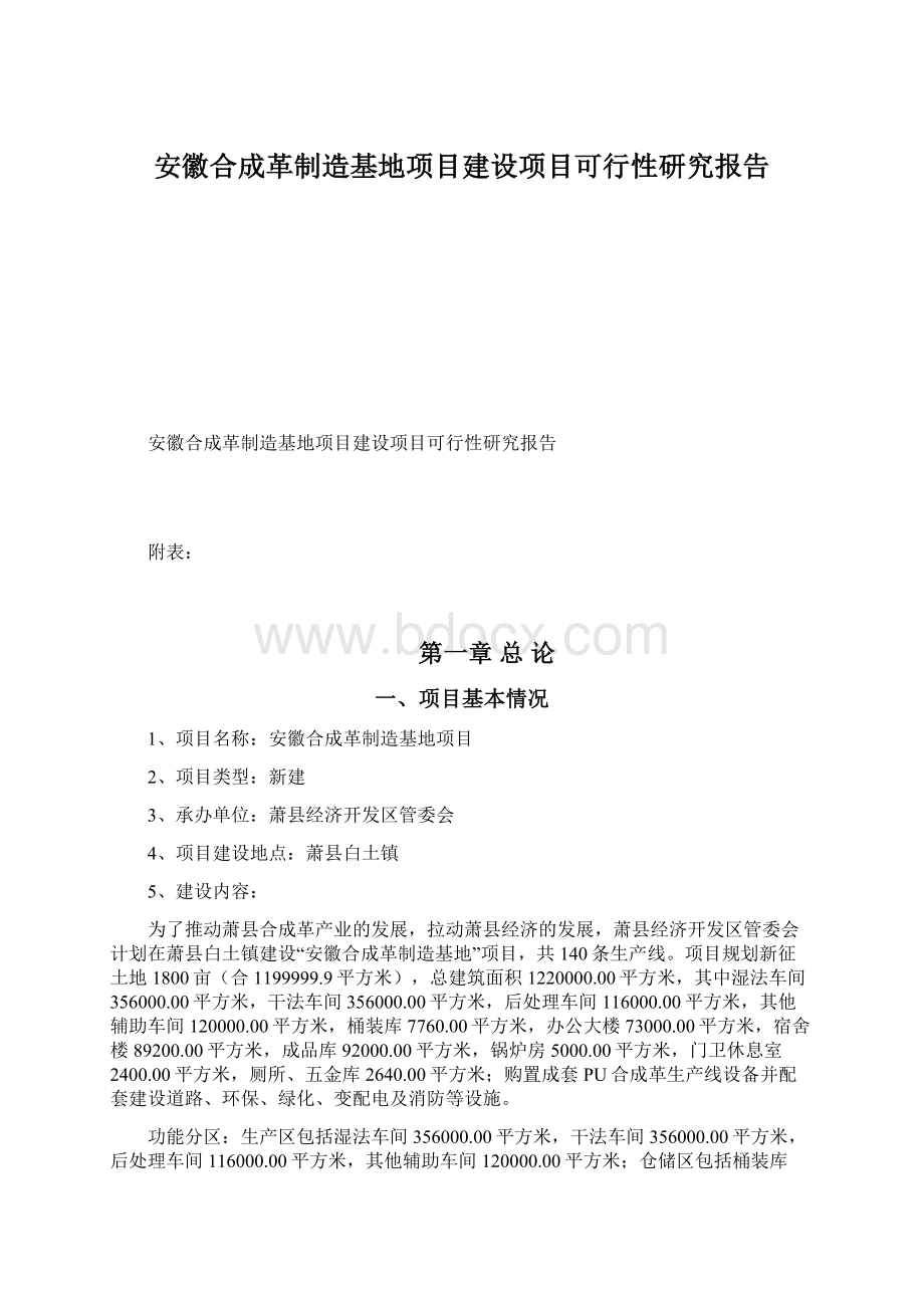 安徽合成革制造基地项目建设项目可行性研究报告Word格式文档下载.docx