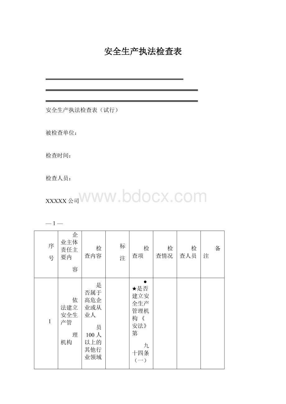 安全生产执法检查表.docx_第1页