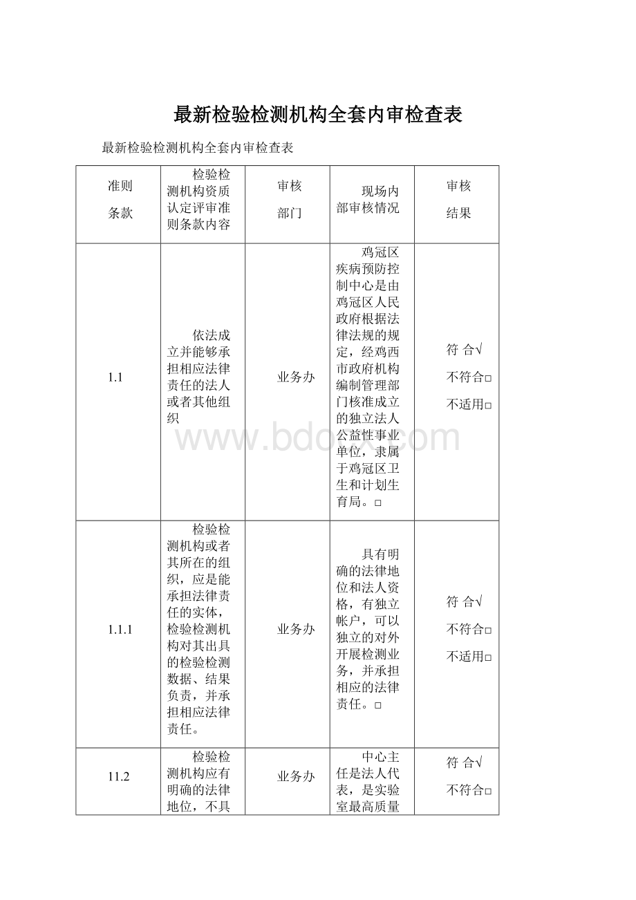 最新检验检测机构全套内审检查表.docx_第1页