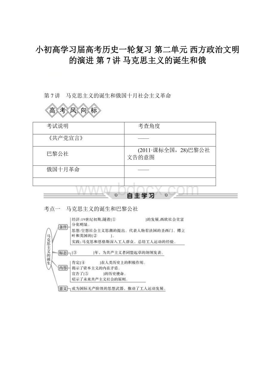 小初高学习届高考历史一轮复习 第二单元 西方政治文明的演进 第7讲 马克思主义的诞生和俄Word文档格式.docx