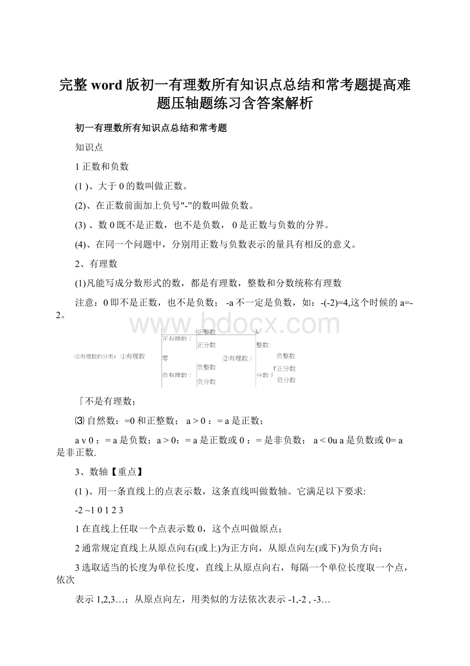 完整word版初一有理数所有知识点总结和常考题提高难题压轴题练习含答案解析Word下载.docx_第1页