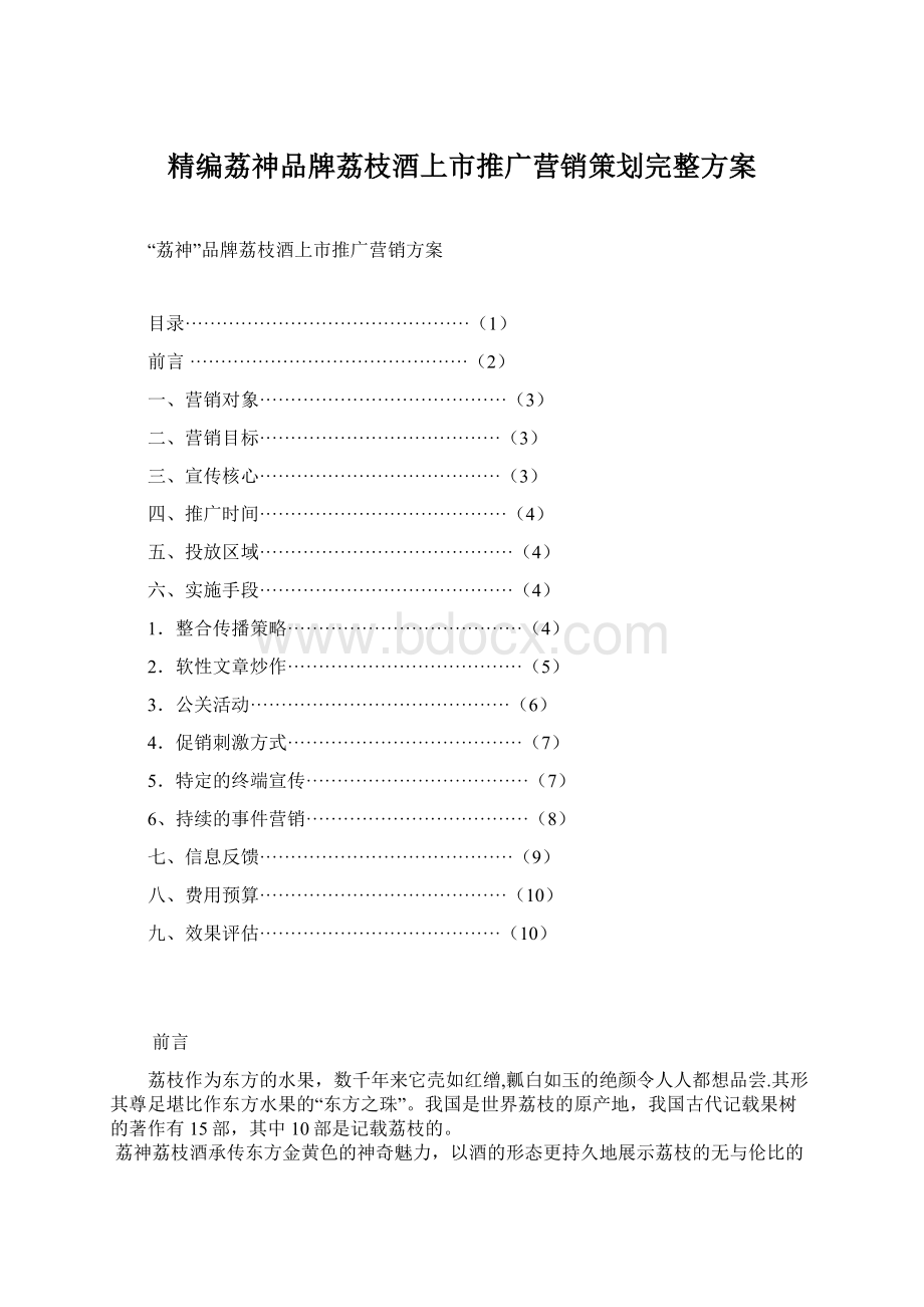 精编荔神品牌荔枝酒上市推广营销策划完整方案Word文档下载推荐.docx