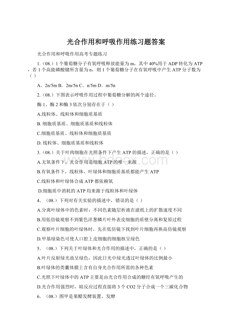 光合作用和呼吸作用练习题答案Word文档下载推荐.docx