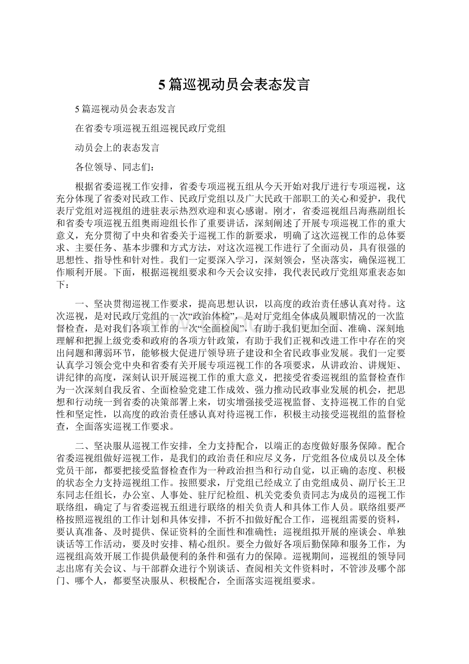 5篇巡视动员会表态发言.docx_第1页