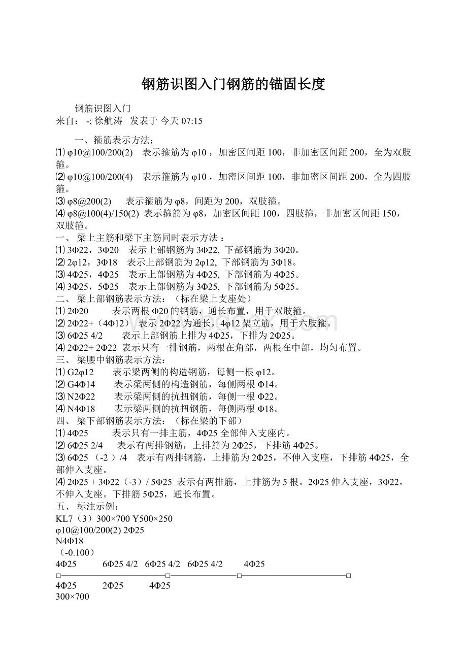 钢筋识图入门钢筋的锚固长度Word格式文档下载.docx_第1页