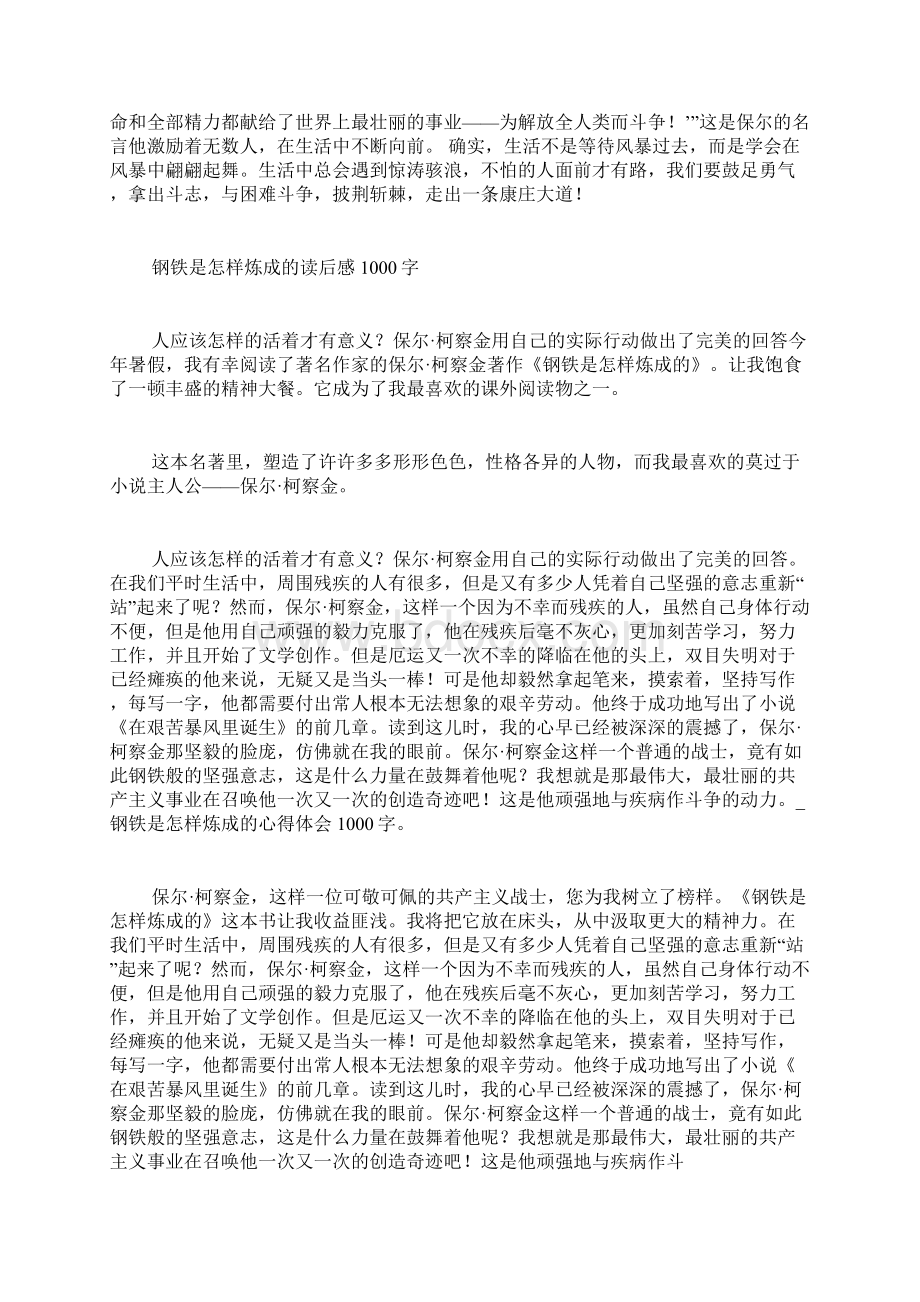 钢铁是怎样炼成的心得体会1000字Word文档下载推荐.docx_第3页