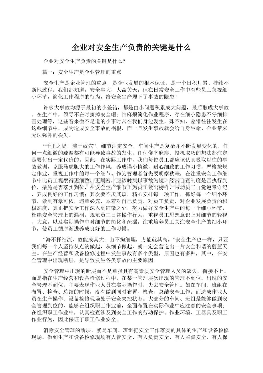 企业对安全生产负责的关键是什么.docx_第1页