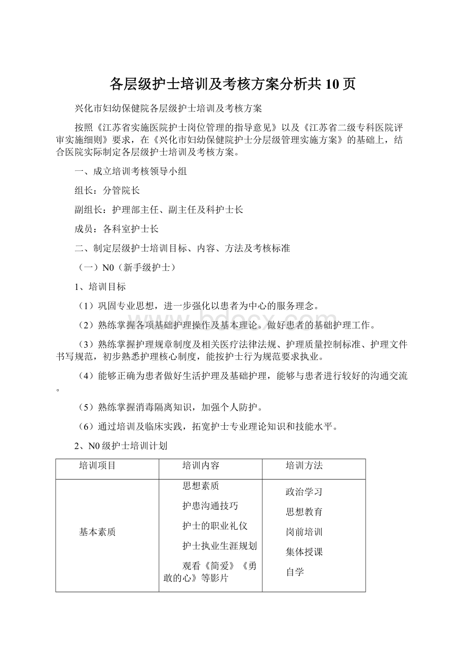 各层级护士培训及考核方案分析共10页Word文件下载.docx_第1页