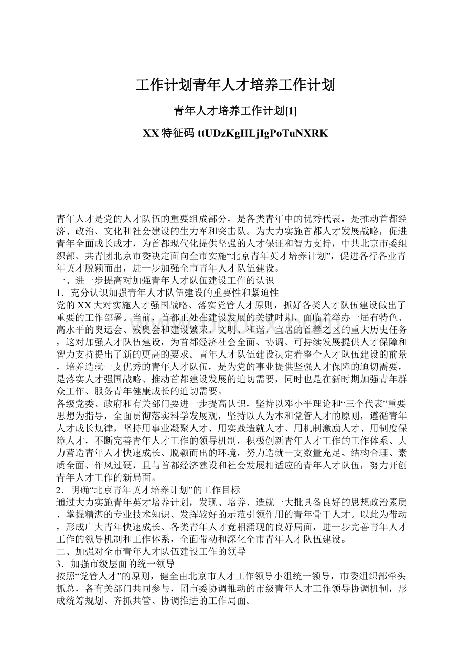 工作计划青年人才培养工作计划.docx