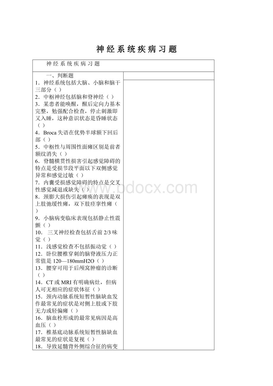 神 经 系 统 疾 病 习 题Word格式文档下载.docx_第1页