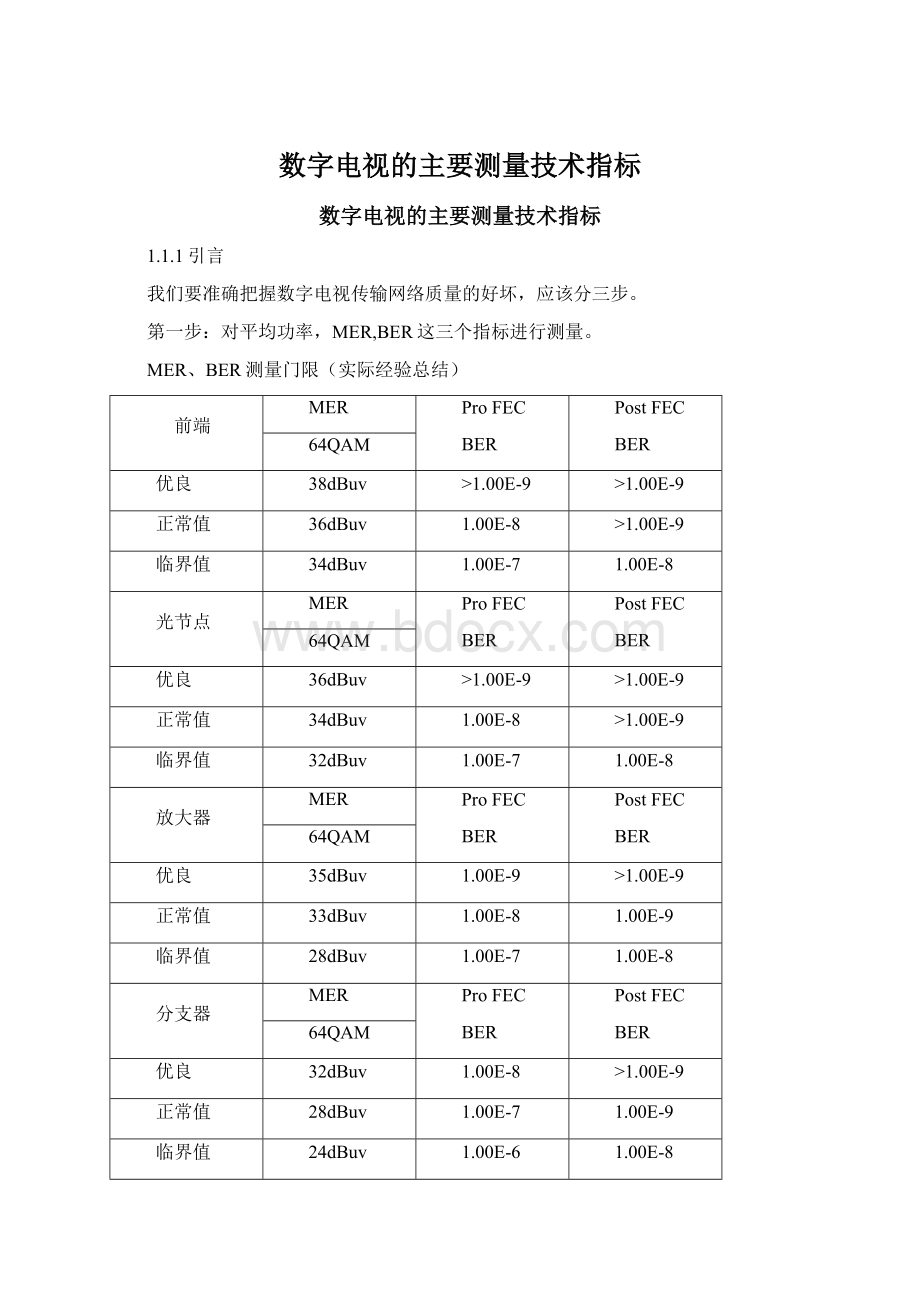 数字电视的主要测量技术指标Word文档格式.docx