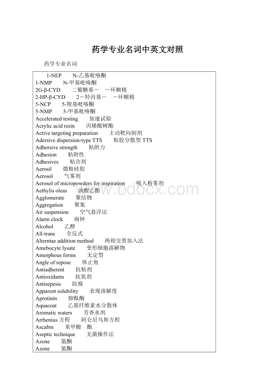 药学专业名词中英文对照Word格式文档下载.docx_第1页