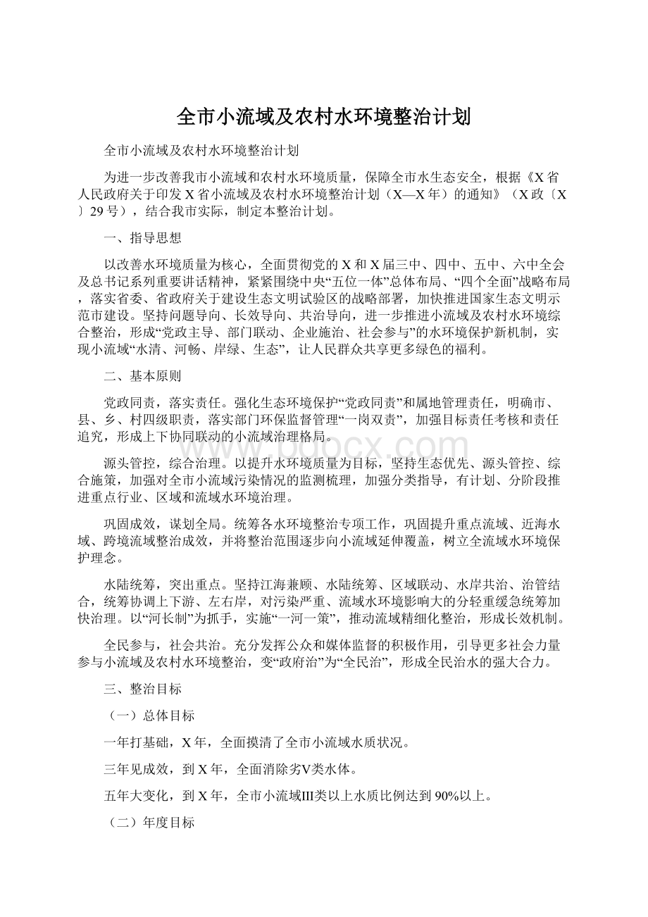 全市小流域及农村水环境整治计划Word格式.docx